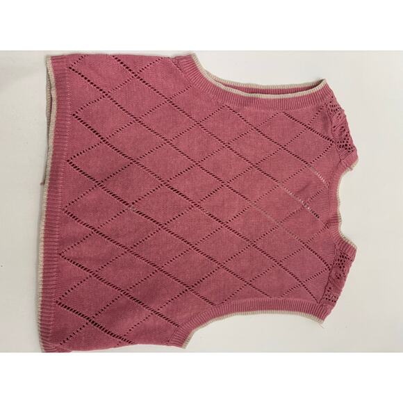 Vintage Jantzen Ramie Cotton Knit Sweater Vest L Pink Eyelet Lace Button Front - Picture 4 of 6